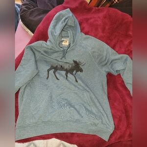 Men's Heather Teal Hooded Sweatshirt with Moose Graphic